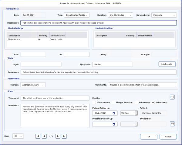 Clinical Note Example with Information