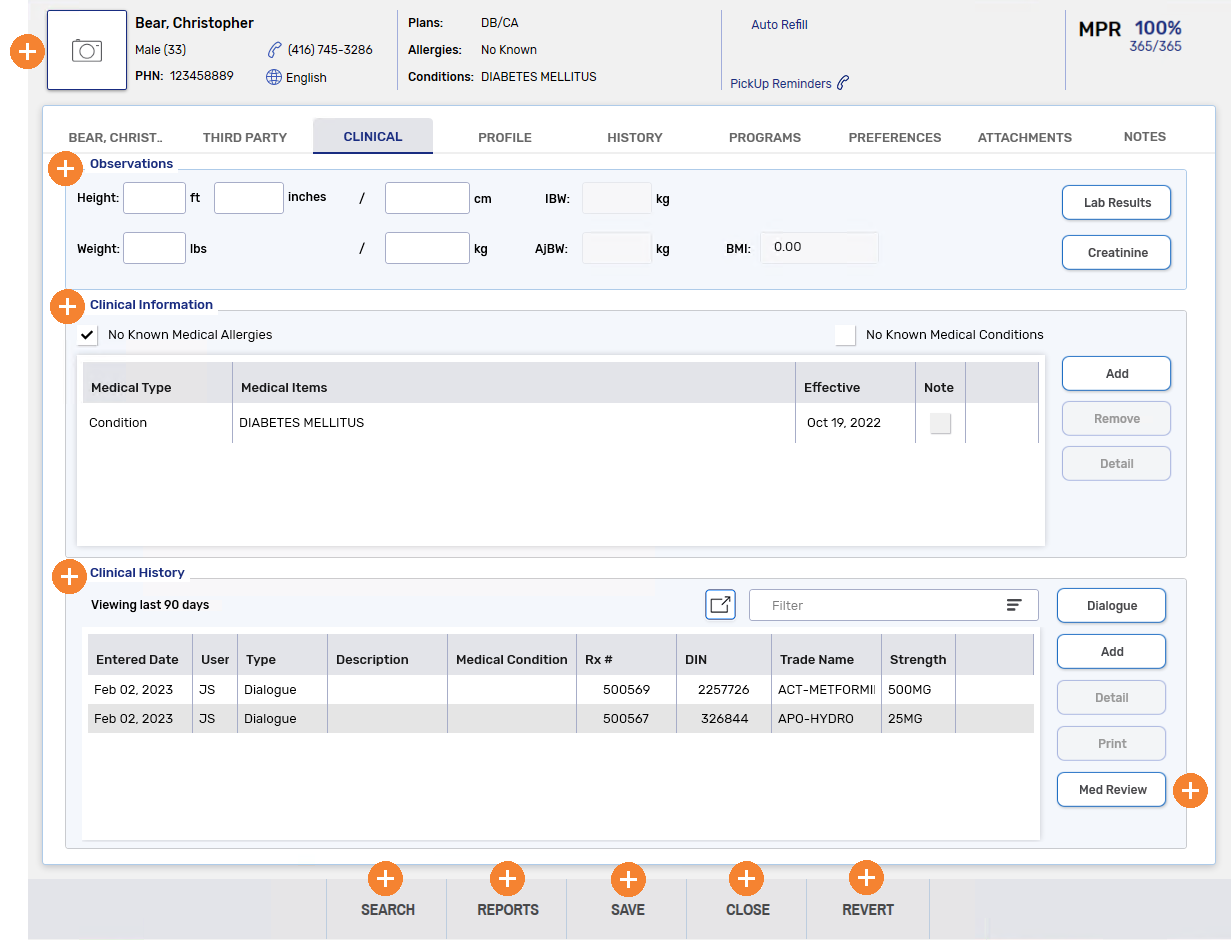 Interactive Clinical Tab