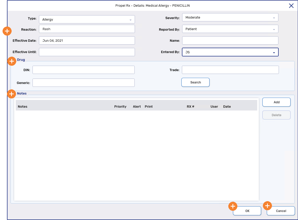 Detail Medical Allergy Window Overview